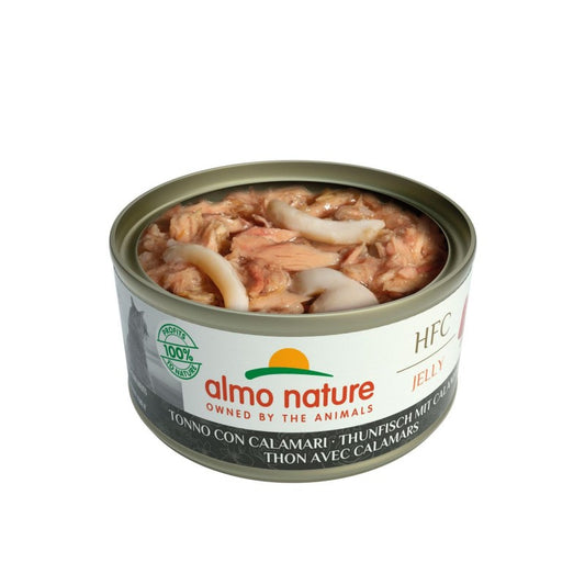 Boîte humide ALMO NATURE HFC JELLY Adult cat Thon avec calamars 70G