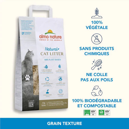 Litière Almo Nature Natural Grain Texture pour chat 2 x 4KG : 25 % de remise sur le 2ème paquet !